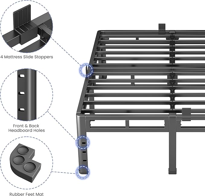 NKZ 18 Inch Twin Size Bed Frame, Metal Bed Frame & Box Spring 2 in 1 Platform with Round Corner Legs, 4000Lbs Heavy Duty Metal Frame, Mattress Slide Stopper, Headboard Hole, Noise-Free, Easy Assembly