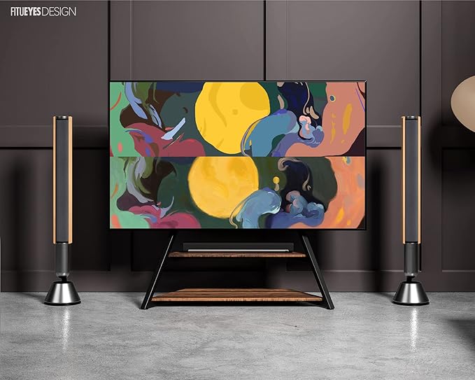 FITUEYES Design Large TV Floor Stand for 75 77 85 86 90 100 Inch TVs, Heavy Duty TV Stand Mount with Large Wood Entertainment Shelf, Modern Living Room Television Stands, Up to 187 lbs, Eiffel Series