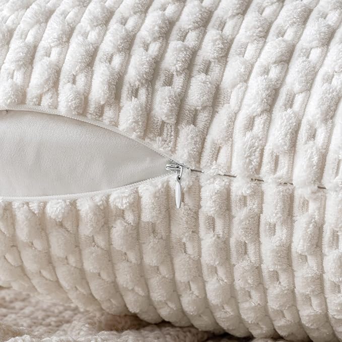 MIULEE Throw Pillow Covers Soft Corduroy Decorative Eruo Sham Set of 2 Boho Striped Pillow Covers Pillowcases Farmhouse Home Decor for Couch Bed Sofa Living Room 24x24 Inch Pure White