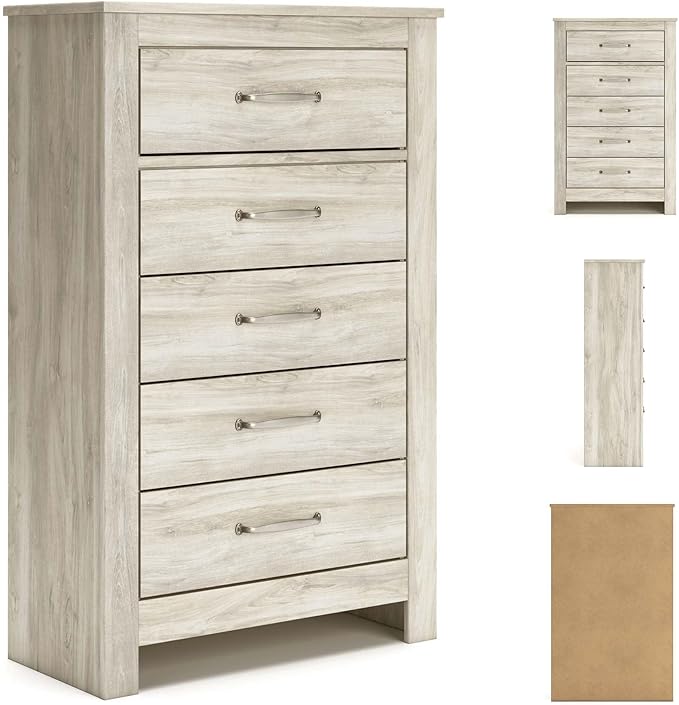 Signature Design by Ashley Bellaby Vintage Farmhouse 5 Drawer Chest of Drawers, Whitewash