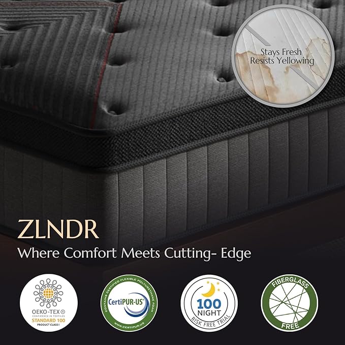 Aura King Size Mattress - 12 Inch Hybrid Mattress Colchones King in a Box - Medium Firm Cooling Gel Memory Foam & Pocket Coils for Pressure Relief - Motion Isolation - Fiberglass-Free - Black