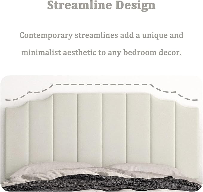 Queen Size Headboard Only, Velvet Wall Mounted Headboard Queen/Full Size for Adjustable Bed, Modern Vertical Channel Design with Curved Tufted Upholstered Head Board, Cream