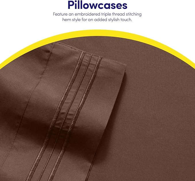 1500 Supreme Collection Queen Sheet Sets Brown - Luxury Hotel Bed Sheets and Pillowcase Set for Queen Mattress - Extra Soft, Elastic Corner Straps, Deep Pocket Sheets, Queen Brown