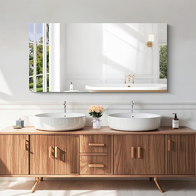 KOCUUY Frameless Mirror,24x48 Inch Rectangle Bathroom Vanity Mirror for Over Sink, Upgraded Shatterproof Unframed Design for Bedroom, Living Room, Entryway