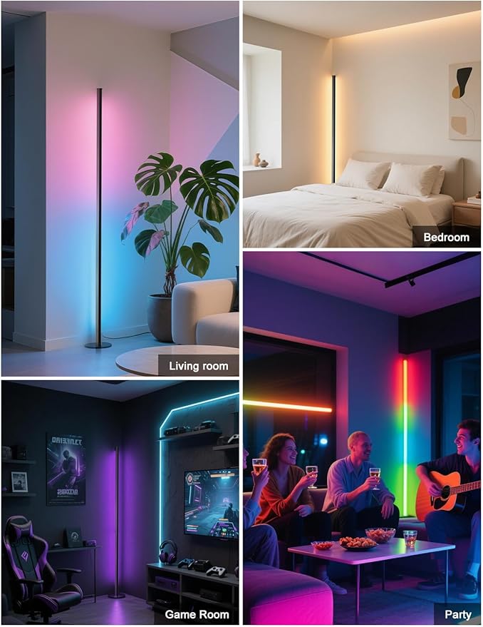 Corner Floor Lamp, RGB IC Smart Corner Lamp Work with Alexa 55", APP & Remote Control with Music Sync, 16 Million Colors & Timer, Color Changing Ambient Lighting for Living Room Bedroom Game Room