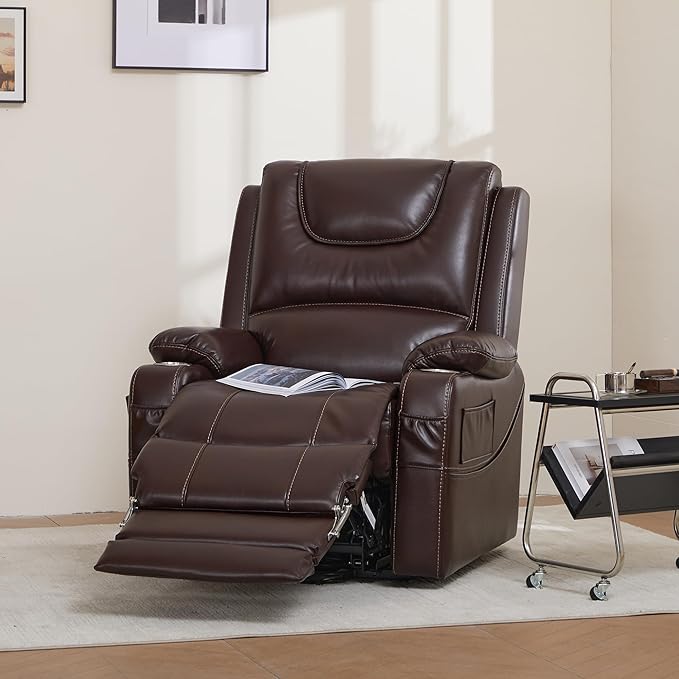 DYNOX Tall Man Lay Flat Chair Large Power Lift Recliner Dual Motor Lift Chairs Recliners for Elderly,Seat Heating,USB/Type-C Charging(Brown, Faux Leather)