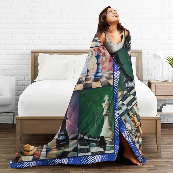 Yibuda Chess Blanket Chess Board Flannel Plush Throw Blanket Cozy Board Game Decor Fleece Stuff Blanket Gifts for Lover Girls Boys Kids Adults Women Bed Travel 50"x60"