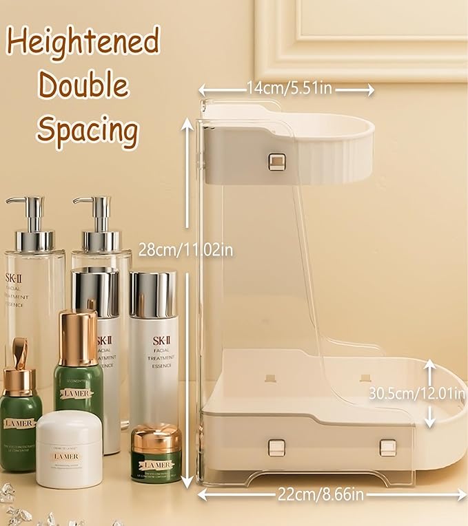 Skincare Organizers 2 Tier, Makeup Organizer Countertop, Cosmetic Display Cases, Makeup＆Skincare Organizer for Vanity, Desktop, Bathroon, Ideal Gifts for Women (Beige-2 Tier)