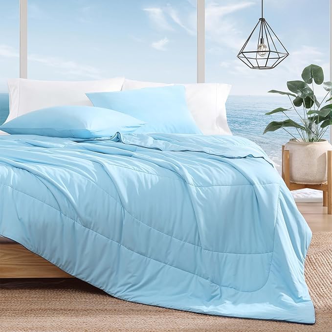 Monbix ChillChilla Cooling Comforter King Size-3 Pieces Cooling Blankets for Hot Sleepers and Night Sweats, Double-Sided Summer King Size Comforter Set, Breathable Lightweight Blanket Blue