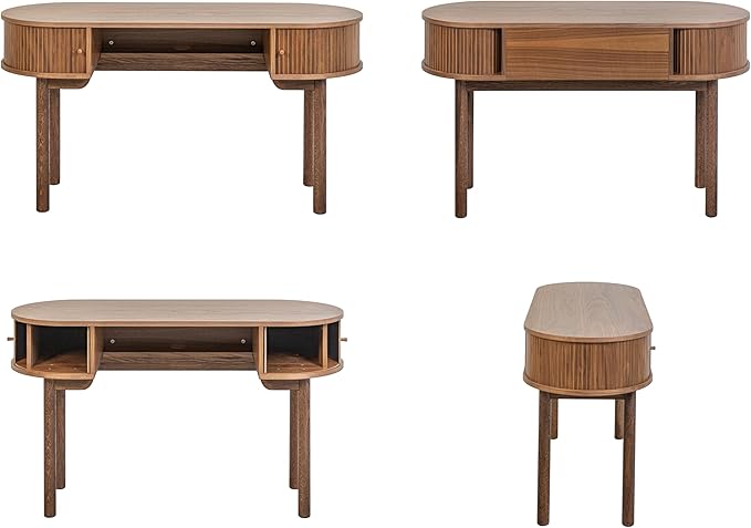 WERMO 51'' Small Wood Writing Desk and Makeup Vanity Desk with Storage and Sliding Doors - Narrow Computer and Work Table for Home Office, Modern Vanity, Brown Dressing Table for Bedroom (Walnut)