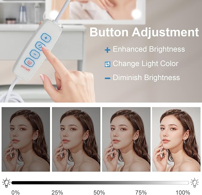 Vanity Desk with Sliding Mirror and Lights, Makeup Vanity Desk with Chiar and Storage, Vanity with Lights for Bedroom, Dressing Table for Teen Girls Women