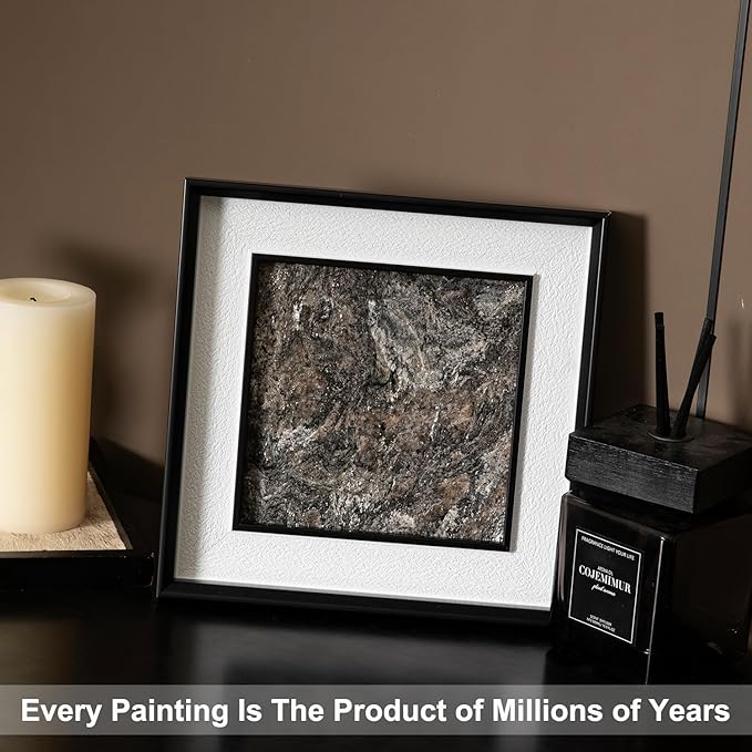 Natural Marble Decorative Wall Art Home Decor for Bedroom Abstract Lithographic Painting for Living Room Hand Made Aesthetic Classroom Farmhouse Heavy Texture Picture Frames 10x10 in Platinum Diamond