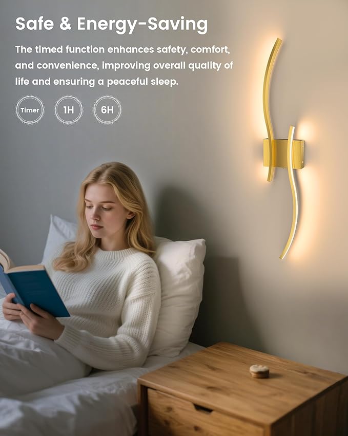 NIORSUN 27.6 Inch Battery Operated Wall Sconce Set of 2, Gold Modern Rechargeable Wall Lights with Remote, 3CCT Dimmable Wireless Wall Lamp for Living Room Bedroom Hallway