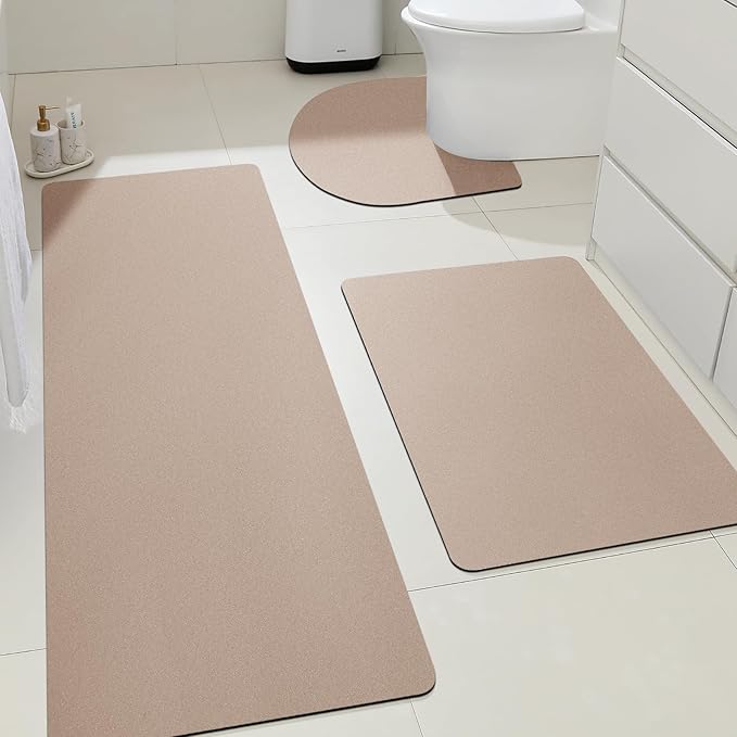 ACCUMTEK Ultra Thin Non-Slip Bath Mat Fit Under Door 3 Piece, Upgrade Backing Non Slip Bath Mat, Quick Dry Ultra Absorbent Bathroom Rugs, Machine Washable Bath Mats for Bathroom, Bathtub & Kitchen