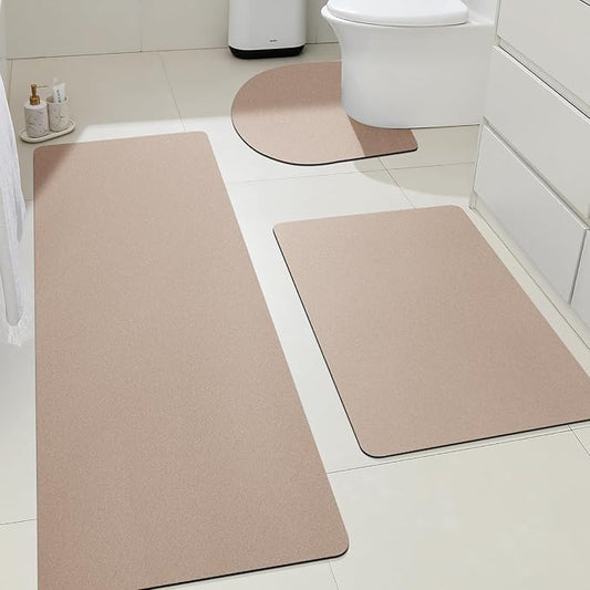ACCUMTEK Ultra Thin Non-Slip Bath Mat Fit Under Door 3 Piece, Upgrade Backing Non Slip Bath Mat, Quick Dry Ultra Absorbent Bathroom Rugs, Machine Washable Bath Mats for Bathroom, Bathtub & Kitchen