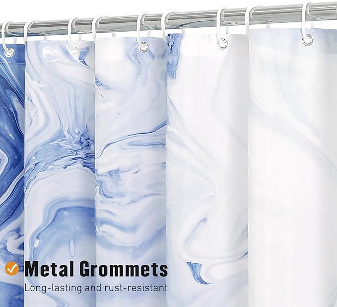 MitoVilla Navy Blue Marble Extra Long Shower Curtain Set 72 x 84, Modern Ombre 84 inch XL Shower Curtains for Chic Bathroom Decor, Abstract Watercolor Fabric Shower Curtain