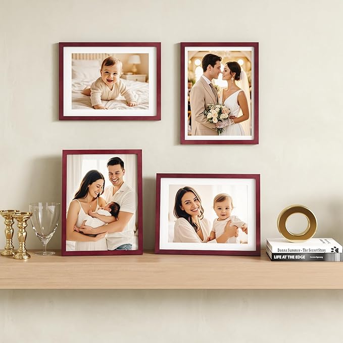 Egofine 12x16 Picture Frames with Plexiglass, Display Pictures 9x12/11x14 with Mat or 12x16 Without Mat for Wall Mounting, Cherry Red