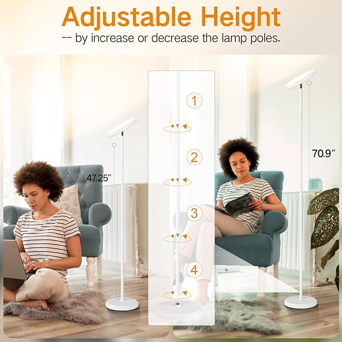 OUTON Smart LED Floor Lamp, 30W/3000LM Dimmable Bright Torchiere Sky Lamp Compatible with Alexa Google Home, WiFi Remote, Tall Standing Lamp with 4 Color Temperature for Living Room Bedroom Office