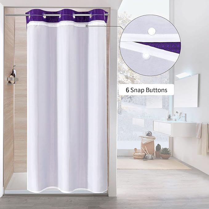 MitoVilla Purple Waffle Small Stall Shower Curtain 36 x 74, No Hooks Needed Half Size Narrow Waffle Weave Fabric Shower Curtain Set with Snap-in Liner for Lavender Modern Spa-Like Bathroom Decor