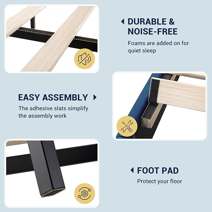 Allewie Queen Size Velvet Platform Bed Frame with Vertical Tufted Wingback Headboard, Easy Assembly, Under Bed Storage, No Box Spring Required, Modern Style, Blue