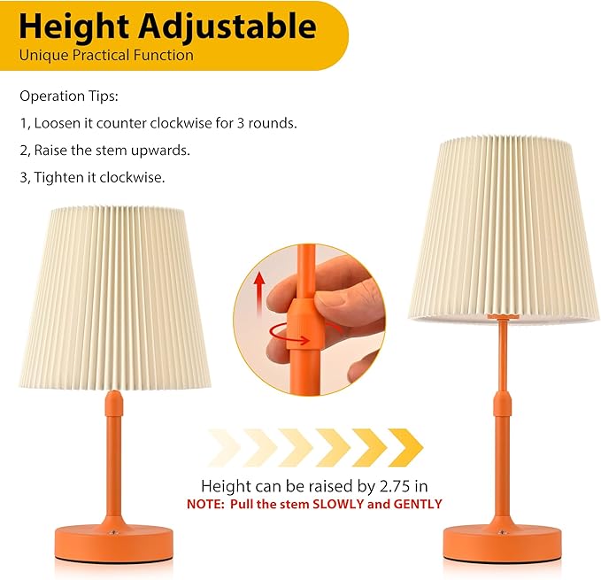 Cordless Table Lamp, 2700K Stepless Dimmable Wireless Touch Lamp with 2 Bulbs, 5200mAh Rechargeable Battery Operated Lamps for Living Room, Kitchen, Bedside, Dining Room, Bar(Orange)