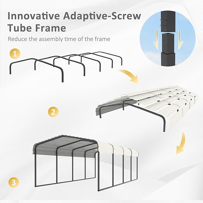 MUPATER 12 x 20 FT Heavy Duty Metal Carport,Garage Car Shelter Shade for Outdoor with Heavier Metal Frame, Carport Canopy with Roof and Bolts for Car, and Boats, Cream White