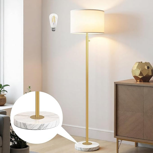 Floor Lamp for Living Room,Dimmable Floor Lamp, Modern Standing Lamp with Marble Base,Tall Standing Lamp for Bedroom, Reading, Office & Kids' Room,LED Bulb Included(Gold)