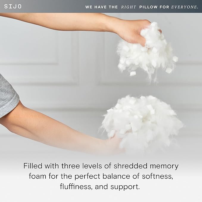 Sijo FlexCool Shredded Memory Foam Pillow - Adjustable Bed Pillow with Cooling Surface - Good Housekeeping 2025 Bedding Award Winner - Medium Firm Perfect for Back, Side, Stomach Sleepers (King)