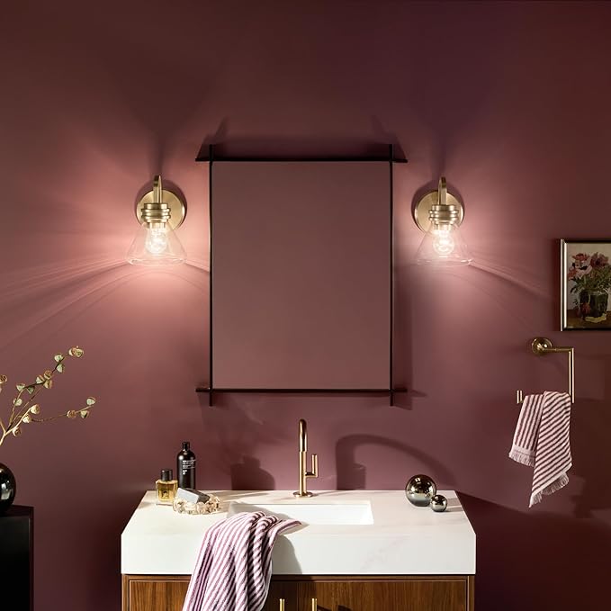 Kichler Farum 7.25" 1-Light Wall Sconce with Clear Glass in Champagne Bronze, for Fireplace, Kitchen, Bedroom, Hallway, or Vanity, (7.25" W x 9.5" H) 55153CPZCLR