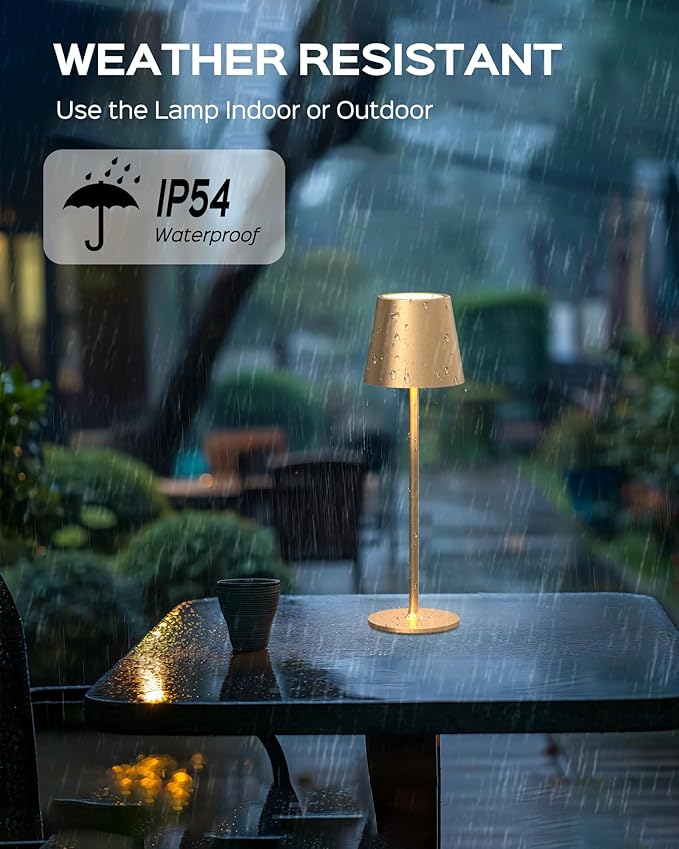 JACKYLED Cordless Table Lamps Rechargeable, 3 Adjustable Height, 5000mAh Battery Operated, 3 Colors Smooth Dimming, Portable LED Waterproof Table Lamp for Dining, Bedroom, Outdoor-Gold