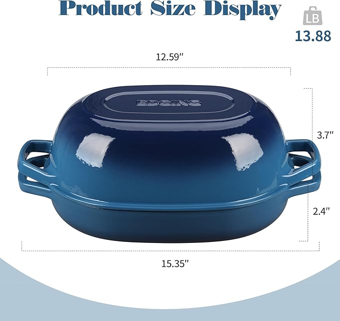 Enameled Cast Iron Dutch Oven Pot with Lid, Oval Dutch Oven for Bread Baking, Bread Oven for Homemade Sourdough Bread Baking, 7qt, Lake Blue