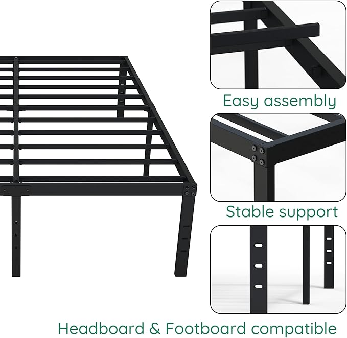 18 Inch California King Bed Frames Heavy Duty Metal Platform No Box Spring Needed, Maximum Storage, Easy to Assembly, Noise Free, Black