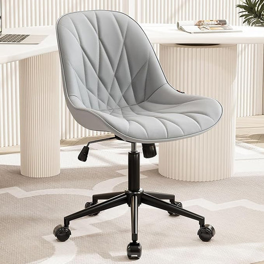 Rowill Modern Office Chair - Ergonomic Swivel Leather Desk Chair with Curved Backrest, Height Adjustable Rolling with Wheels, Perfect for Study Room & Office, Gray