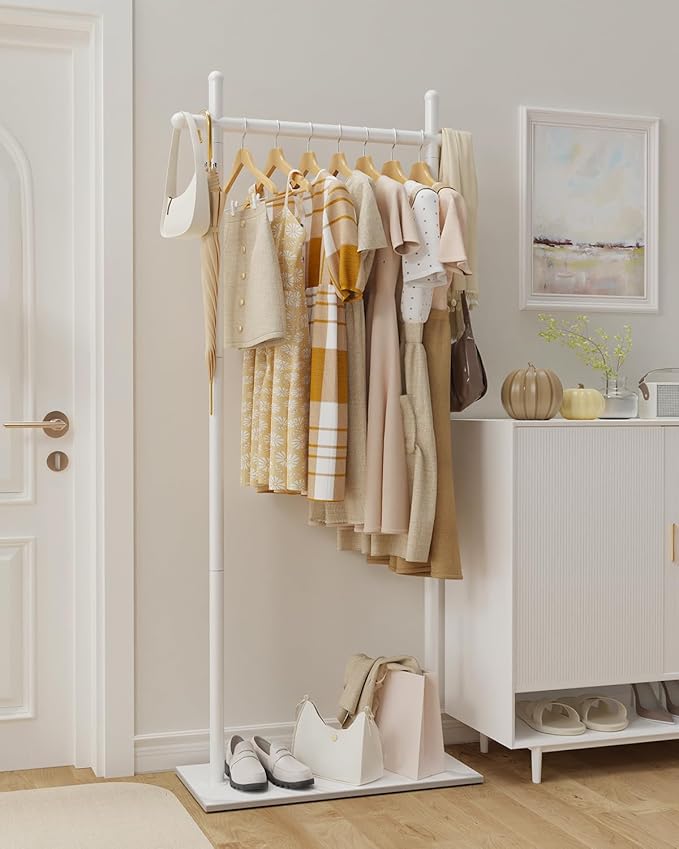 Coat Rack Freestanding with Natural Rock Base, Metal Coat Hanger Stand, Industrial Garment Rack, Clothes Tree, Suitable For Outerwear, Hats, Handbags, 68.9in, White, Large