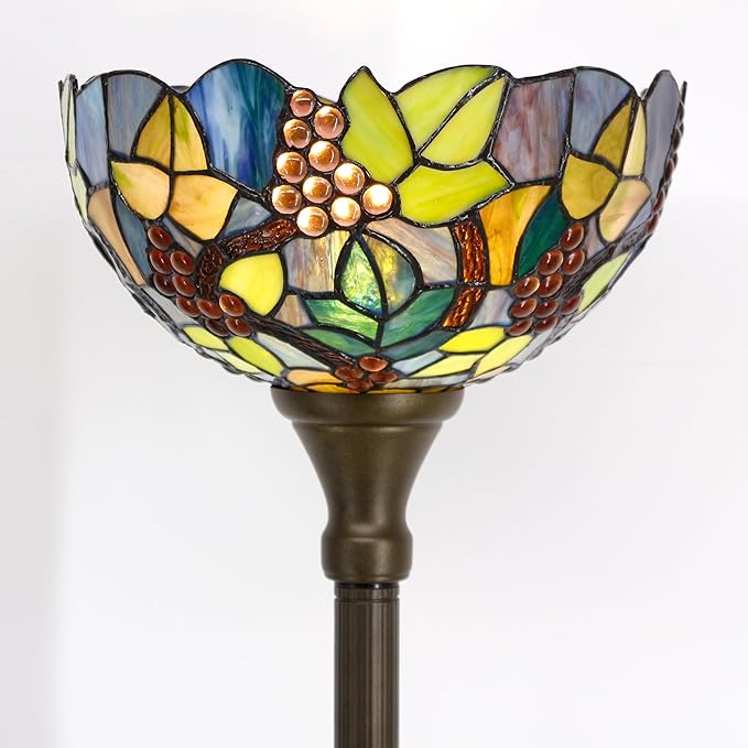 Tiffany Floor Lamp Torchiere Stained Glass Torch Lamp 12X12X67 Inch Antique Standing Corner Light (Amber Grape)