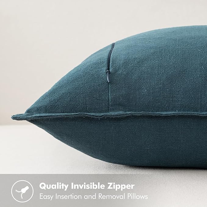 MIULEE Decorative Linen Lumbar Pillow Covers 12x20 Inch Blue Boho Farmhouse Neutral Couch Throw Pillows for Bed Pack of 2 Accent Coastal Modern Pillowcase Summer Sofa Livingroom Home Decor