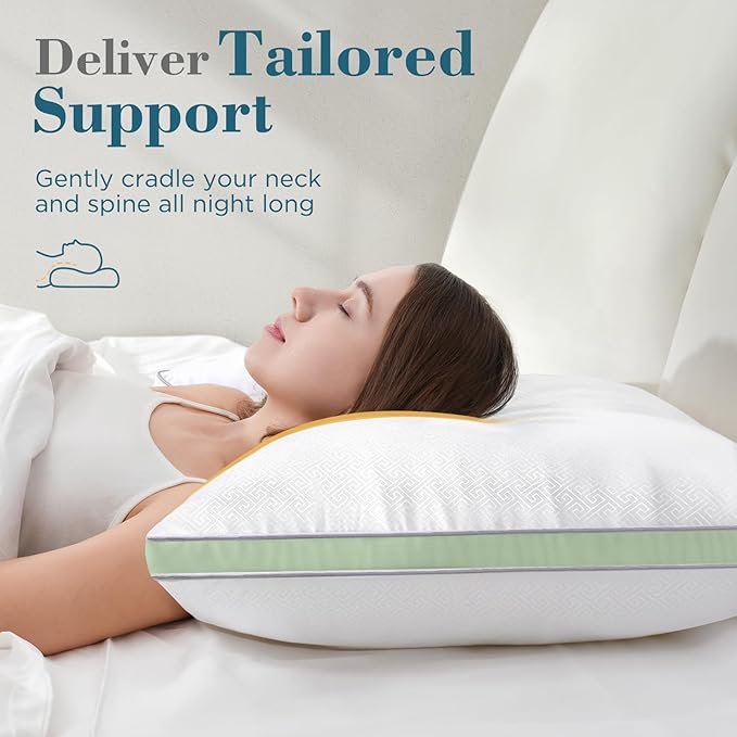 viewstar Bed Pillows Standard Size Set of 2, Hotel Cooling Down Alternative Gusseted Pillows for Side, Back, or Stomach Sleepers, Green