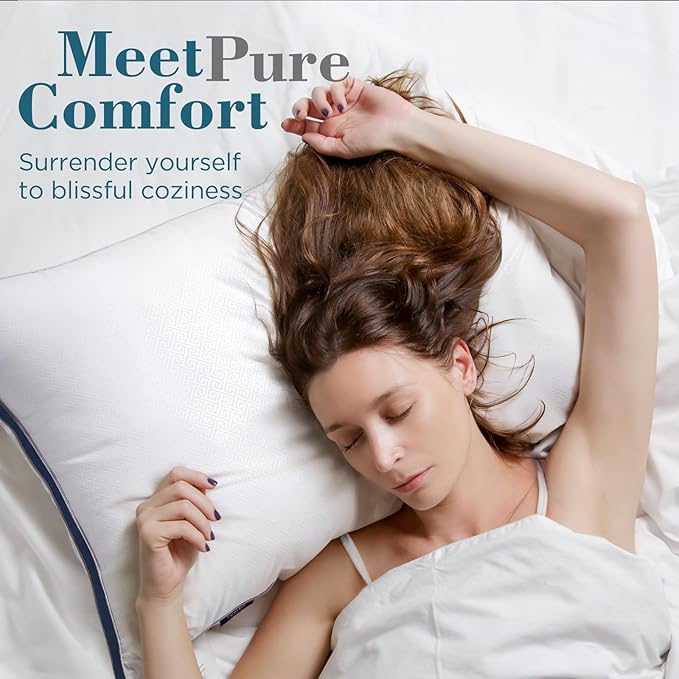 viewstar Bed Pillows Standard Size Set of 2, Hotel Cooling Down Alternative Gusseted Pillows for Side, Back, or Stomach Sleepers, Navy