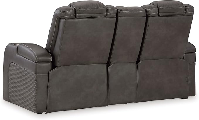 Signature Design by Ashley Fyne-Dyme Contemporary Power Reclining Loveseat with Console, USB Charging Ports and Adjustable Headrest, Gray