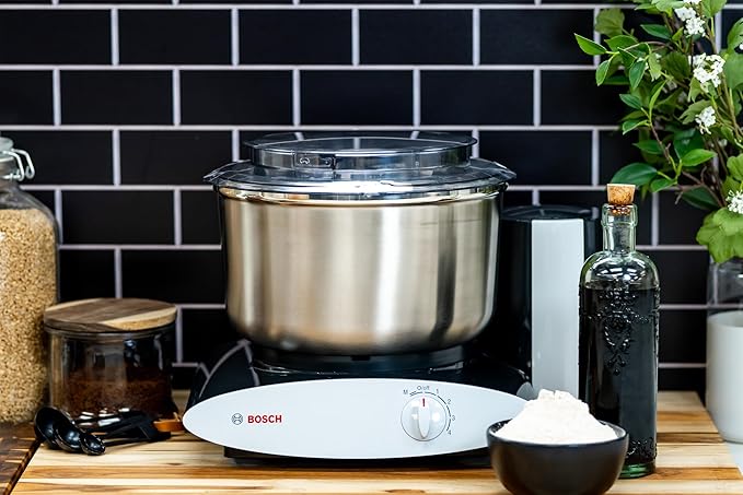 Bosch Universal Plus Stand Mixer with Stainless Steel Bowl with NutriMill Dough Hook Extender Bundle- Black 500 Watt