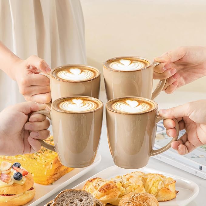 vancasso PLAYA Ceramic Coffee Mug Set of 6, 12 Oz Tea Cups with Handle for Latte, Tea, Cappuccino, Milk, Cocoa, Microwave&Dishwasher Safe, Brown