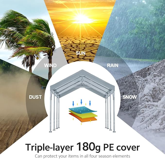 ADVANCE OUTDOOR 12x20 ft Heavy Duty Carport Potable Car Canopy Garage Party Tent Boat Shelter, Adjustable Height from 9.5 ft to 11 ft, Gray