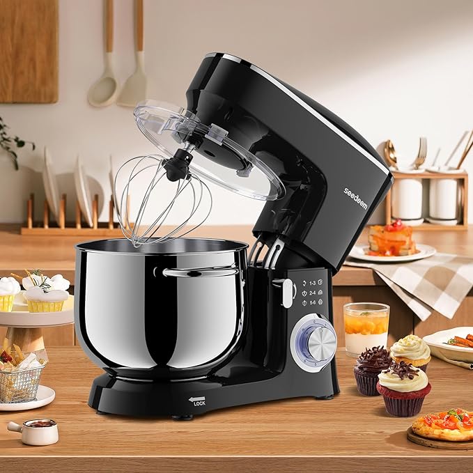 SEEDEEM 8.5 Qt Stand Mixer, 660W 6+P Speeds Electric Stand Mixer, Tilt-Head Kitchen Mixer with Dishwasher-Safe Dough Hook, Wire Whip & Beater for dough mixer Baking Daily Use, Black