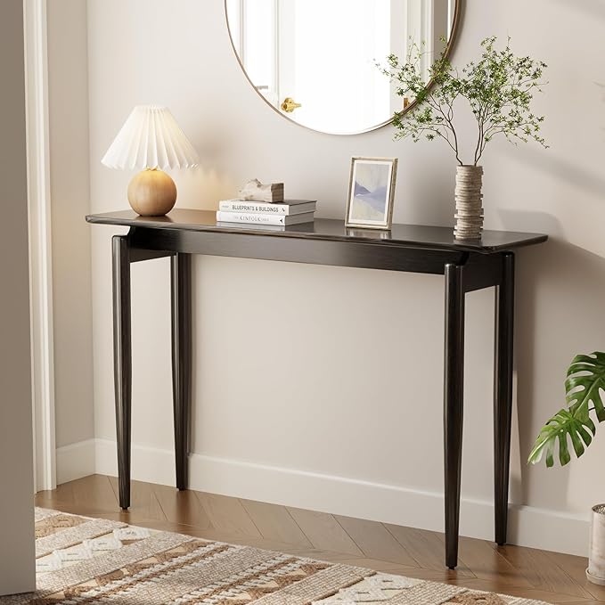 Wood Console Table Walnut Entryway Table, Thin Console Table, Sofa Tables for Living Room (47.2'')