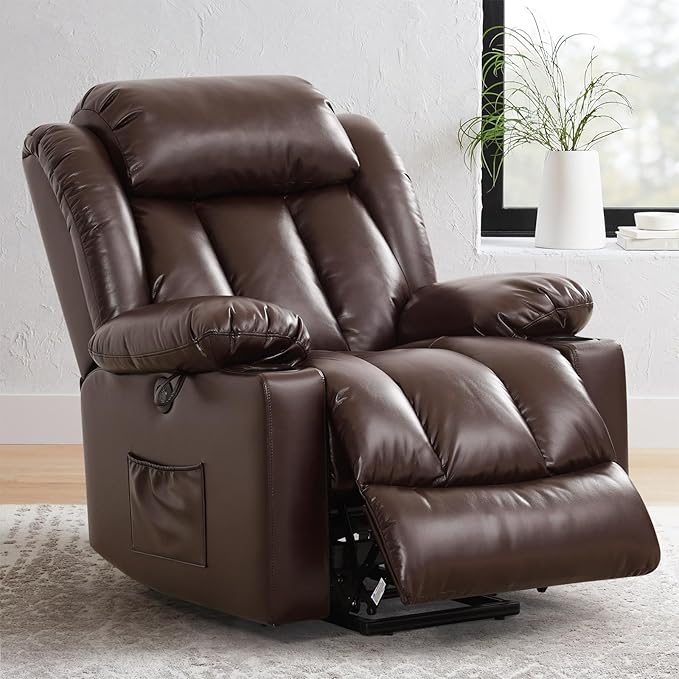 Power Lift Recliner Chair for Elderly Breathable Leather Recliner Chair with Massage and Heat for People Limited Mobility,2 Cup Holders,Electric Stand Assist,USB Ports,Gifts for Family (Brown)