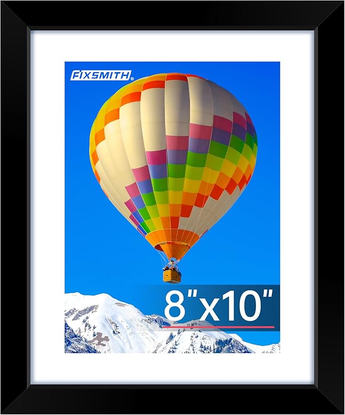FIXSMITH 8x10 Picture Frame, Black Photo Frame with HD Plexiglass, Display Pictures 5x7 with Mat or 8x10 Without Mat, Picture Frames Collage for Tabletop or Wall Display, 1 Pack