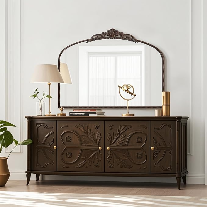 Micasso Bronze Large Vintage Mirror, 40"x 30" French Baroque Antique Arched Wall Mounted Mirror Decorative Ornate Entryway Mirror for Wall Decor, Living Room, Hallway