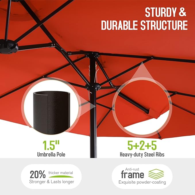 Patio Outdoor Table and Chairs Set with Umbrella Orange Red, Patio Dining Sets for 6, 7 Pieces Patio Table Set Clearance for Backyard Deck Porch Outside, Metal Table with Hole & Rattan Chairs