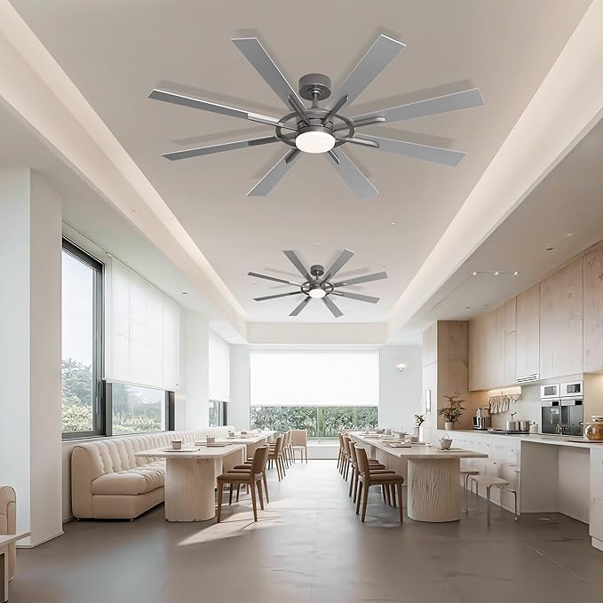 60 Inch Smart Ceiling Fan, Silver Indoor/Outdoor Ceiling Fans with Lights and Remote, Compatible with Alexa/Google/App, 3CCT Dimmable 6 Speeds Timing for Living Room Bedroom Patio