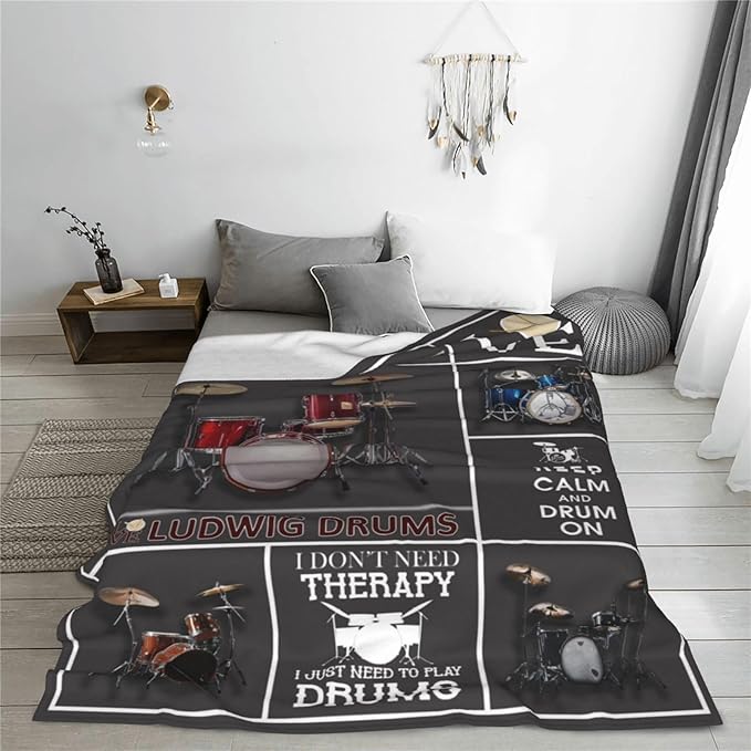 Drum Set Blanket Rock Music Throw Blanket Soft Fleece Flannel Bedding Musical Instrument Gifts for Men Drummer Boys Women Girls Lovers Adults Stuff Plush for Couch Sofa Bed Room Decor 40"X50"